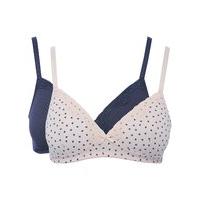 Teen girl heart print pink and navy lace trim adjustable strap bow applique bras two pack - Multicolour