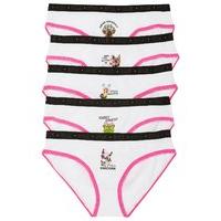 Teen girl 100% cotton white branded elasticated waistband animal slogan briefs five pack - Multicolour
