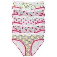 Teen girl pink trim pure cotton branded elasticated waistband fruit themed briefs five pack - Multicolour