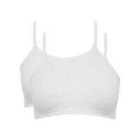 Teen girls stretch cotton white spaghetti strap racer back seam free crop top sports bra two pack - White