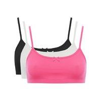 Teen girls stretch cotton white pink black spaghetti strap basic crop top sports bras three pack - Multicolour