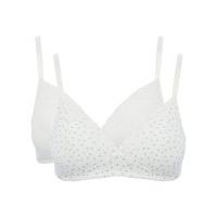 Teen girls everyday Plain White And Polka Dot Design Non Wire Adjustable Strap Bras - 2 pack - White