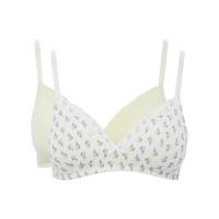 Teen girl cotton blend moulded adjustable strap lemon and ice cream print non wire bras two pack - White