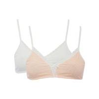 Teen girl cotton blend orand and white stripe pattern non wire soft lace bra two pack - Tangerine