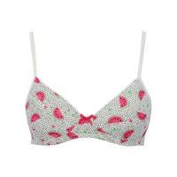 Teen girl cotton blend adjustable strap watermelon print pink bow applique non wire bra - Multicolour