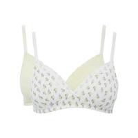 Teen girl cotton blend moulded adjustable strap lemon and ice cream print non wire bras two pack - White