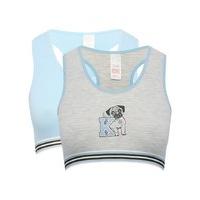 teen girl light blue grey marl pug print elasticated trim racer back c ...