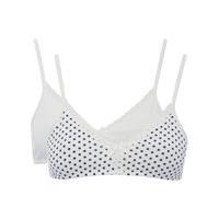 Teen girls everyday Plain White And Polka Dot Design Non Wire Adjustable Strap Bras Two Pack - White