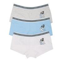 Teen girl pug print stripe elasticated waistband boxer briefs three pack - Multicolour