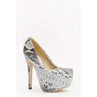 Textured Contrast Mock Croc Heels