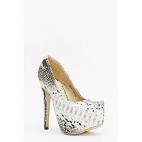 textured contrast mock croc heels