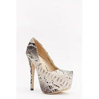 textured contrast mock croc heels