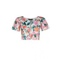 TEXTURED FLORAL ZIP CROP