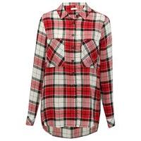 Teen girl long sleeve button front chest pocket multi colour check pattern shirt - Red