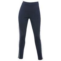 Teen girl cotton rich navy elasticated waistband white stripe side full length legging - Navy