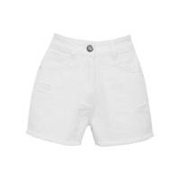Teen girl white high waist fit frayed hem ripped repair detail denim shorts - White