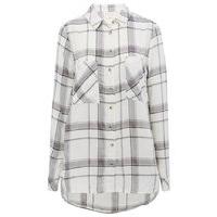 Teen Girls Long Sleeve Light Jersey Check Pattern Casual Shirt with twin chest pockets - White
