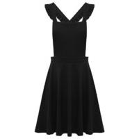 Teen girl black frill strap racer back flared skirt school pinafore dress - Black