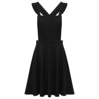 Teen girl black frill strap racer back flared skirt school pinafore dress - Black