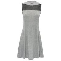 Teen girl grey marl pull on hooded sleeveless mesh panel side pocket jersey dress - Grey Marl