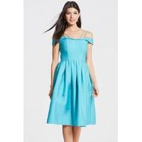 Teal Bardot Prom Dress With Overlay