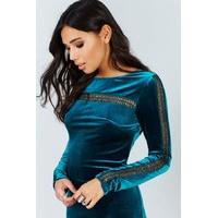 Teal Velvet Dress With Crochet Insert