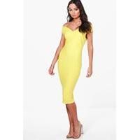 textured off shoulder midi dress yellow