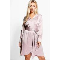 Tessa Satin Wrap Shirt Dress - smoke