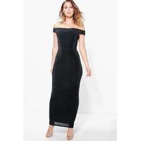 Textured Slinky Off The Shoulder Maxi Dress - black
