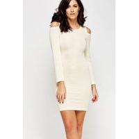 Textured Cold Shoulder Cream Dress