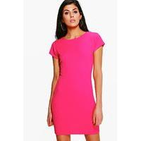 Textured Crew Neck Bodycon Dress - pink