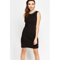 Textured Bodycon Chained embellished Neck Dress