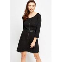 Textured Contrast Zipped Skater Dress