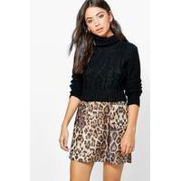 Textured Woven Leopard A Line Mini Skirt - tan