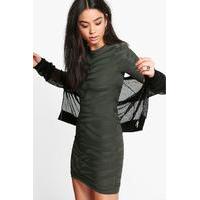 Textured Long Sleeve Dress - khaki