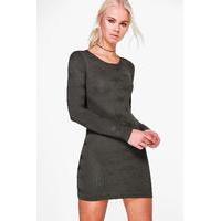 textured pattern long sleeve dress khaki