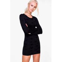 Textured Pattern Long Sleeve Dress - black