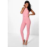 textured crepe strappy jumpsuit dusky pink