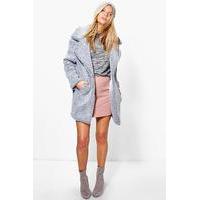 teddy boucle marl rever collar coat grey marl