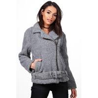 teddy fur biker jacket silver