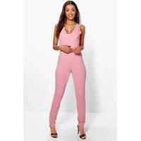 Teagan Scallop Edge Plunge Jumpsuit - dusky pink