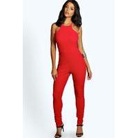 Textured Crepe Strappy Jumpsuit - red