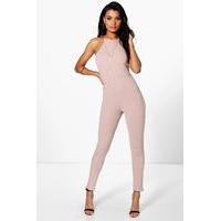 Textured Crepe Strappy Jumpsuit - stone