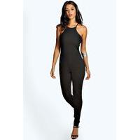 Textured Crepe Strappy Jumpsuit - black