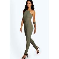 Textured Crepe Strappy Jumpsuit - khaki