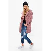 Teddy Boucle Marl Rever Collar Coat - dusky pink