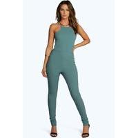 Textured Crepe Strappy Jumpsuit - teal