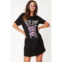Tegan Black Eyelet New York T-Shirt Dress