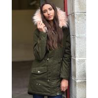 teegan parka jacket in khaki with detachable peachy keen fur hood toky ...