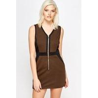 textured zip front bodycon dress